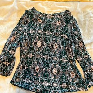 Multicolored 1x. 26” from shoulder top bell sleeve at end